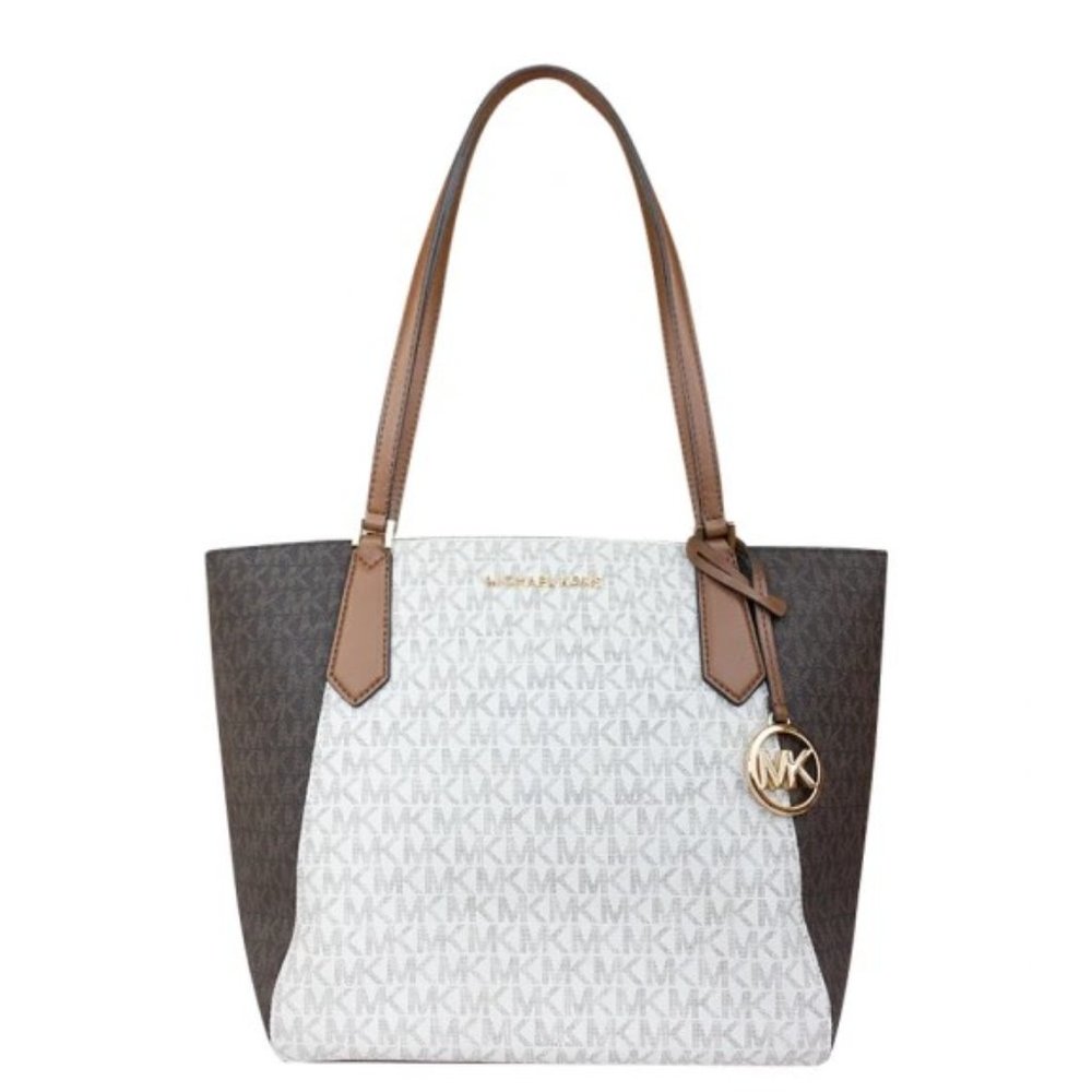 435. Michael Kors Kimberly Large Tote Bag in Cream and Brown